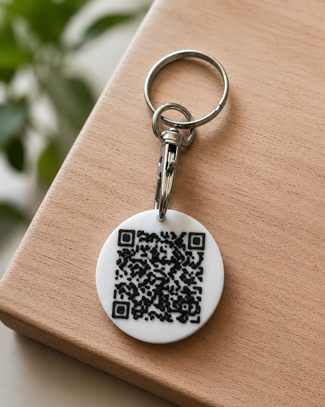 Valkoinen PetPage-tägi QR-koodilla takapuolella