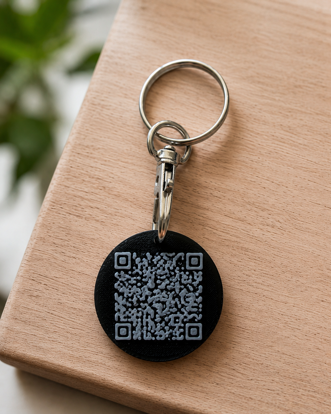 Musta PetPage-tägi QR-koodilla takapuolella